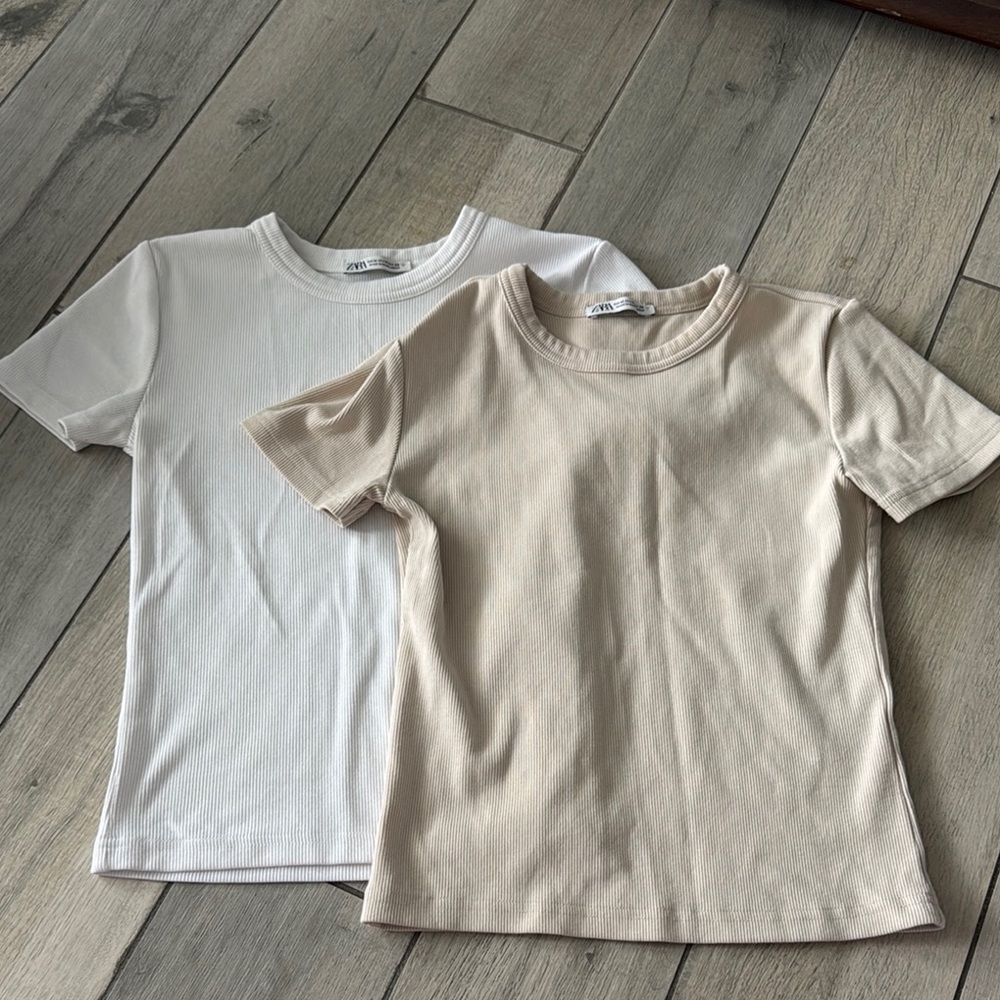 Set of 2 Zara White and Cream Baby Tees